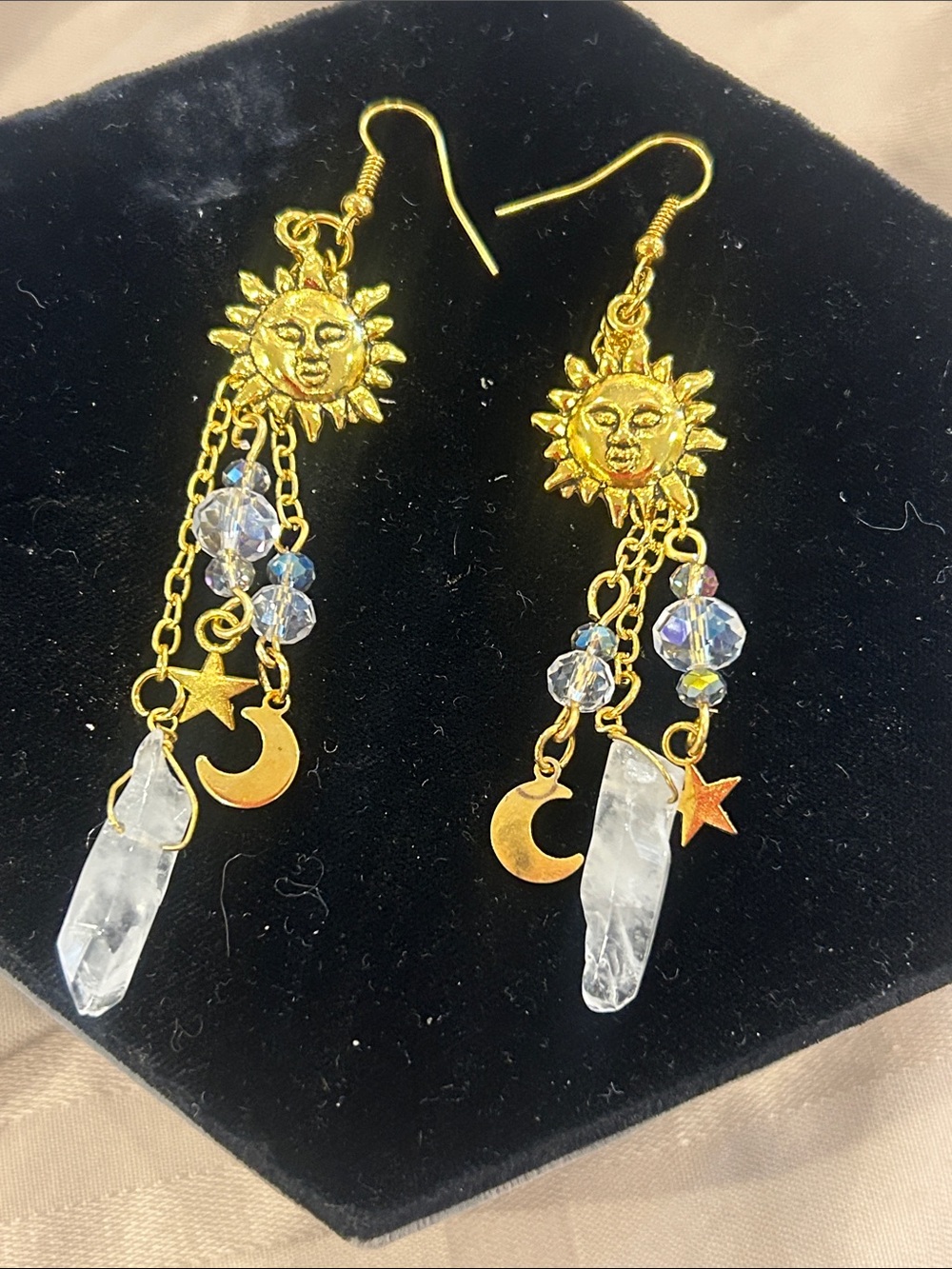 Gold Sun & Moon Crystal Drop Earrings-NWT